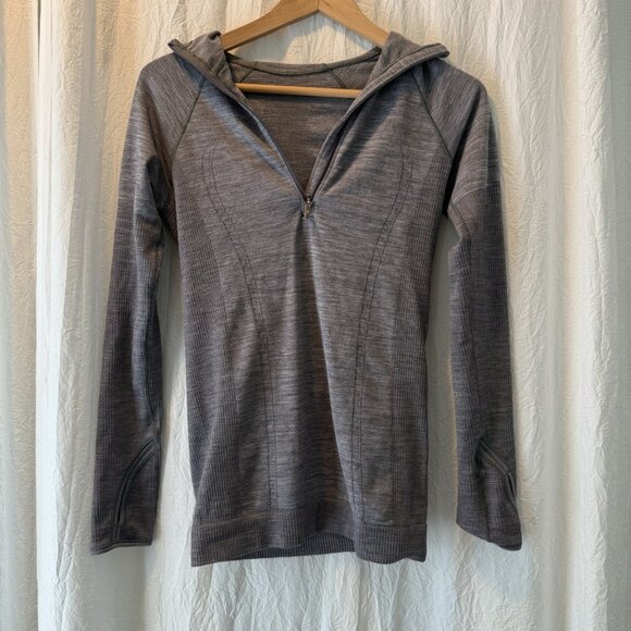 Lululemon Wool Swiftly 1/2 Zip Hoodie Heather Gray Womens Size 4 - Picture 2 of 14